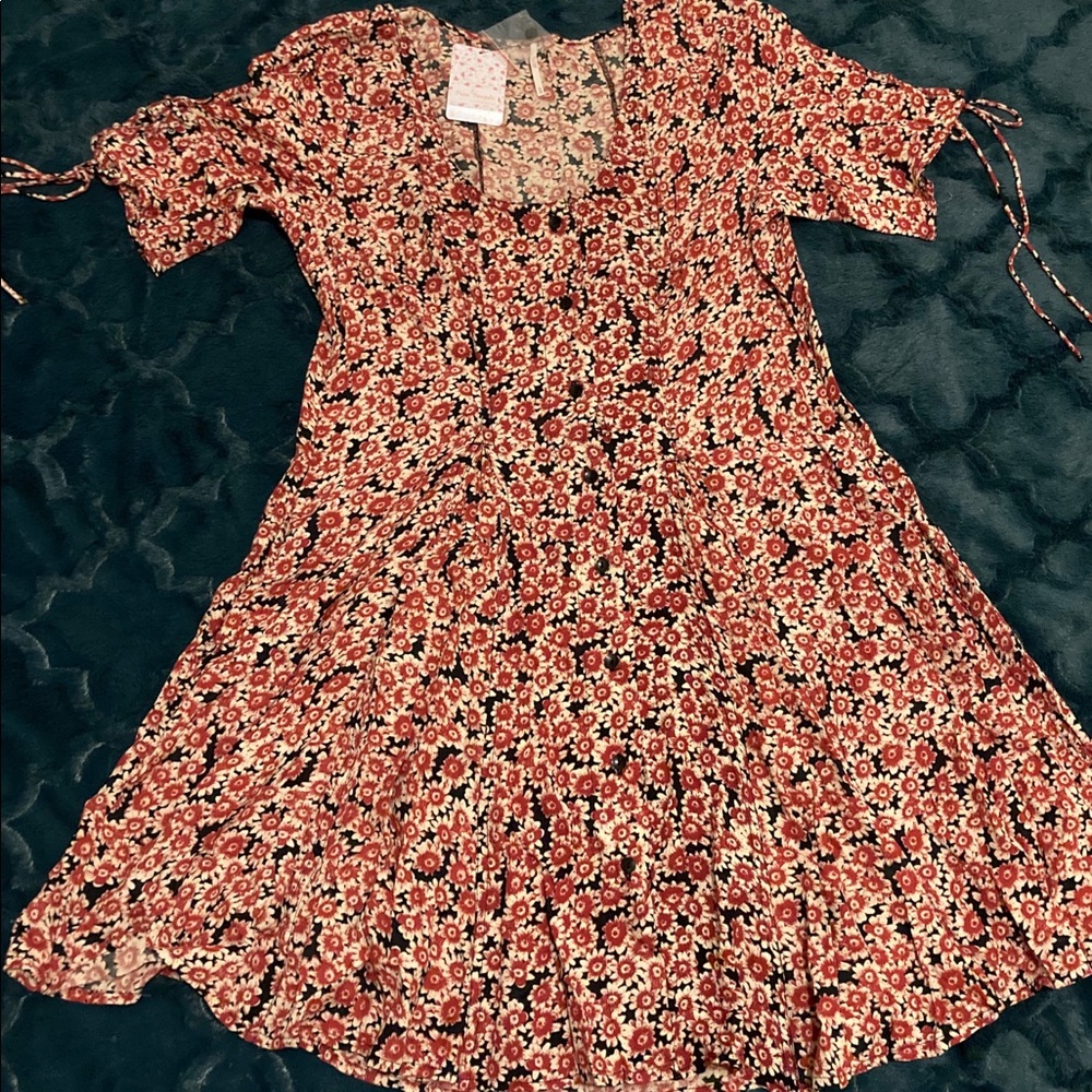 Free People Floral Button Down Lace Up Dress NEW
